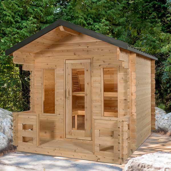 Leisurecraft Canadian Timber Georgian Traditional Cabin Sauna With Porch 2-6 Person